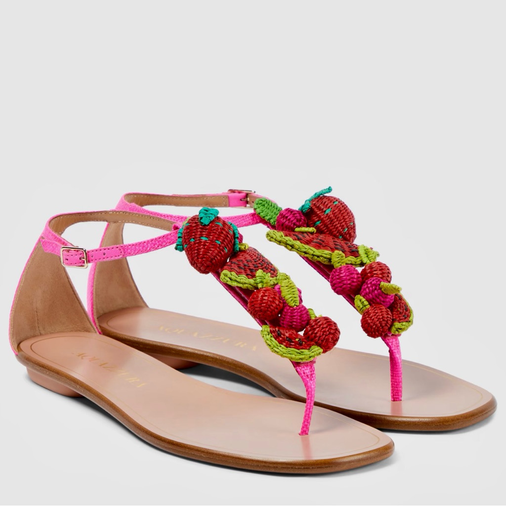 Aquazzura Strawberry Punch Flat Sandals - Straw Fruit Decor - Size 39.5